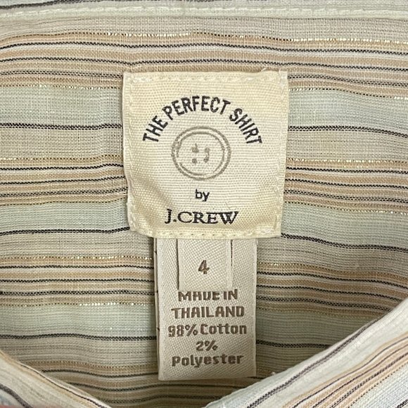 Women's J.Crew The Perfect Shirt Size 4 Gold Stripe Cotton Blend Button Down - Picture 3 of 7
